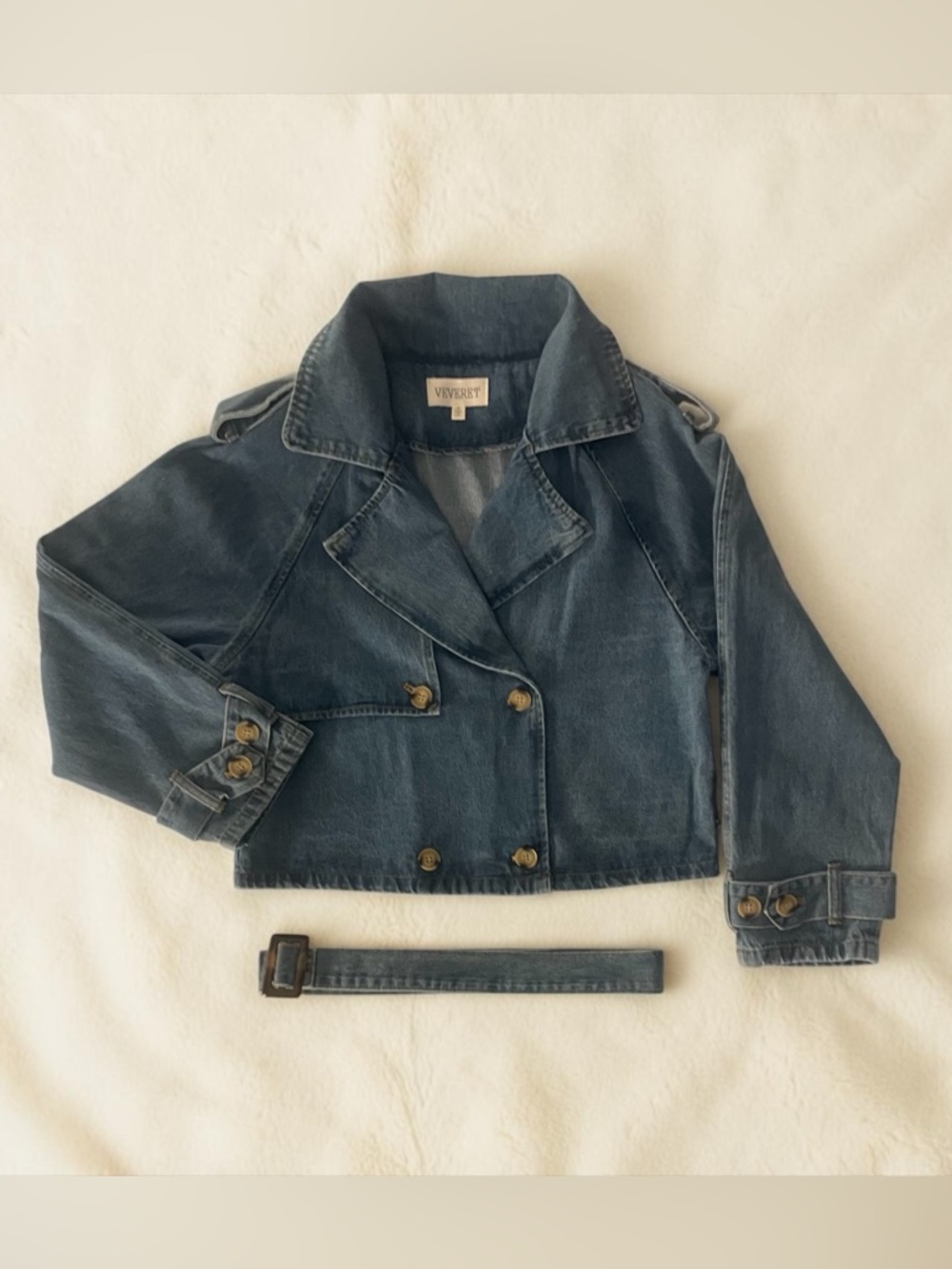 Cropped Denim Trench Coat / Jacket, Transitional Outerwear, Sz S.M,L by Veveret - Picture 3 of 13